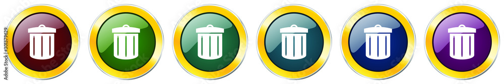 Fototapete Recycle glossy icon set, silver metallic golden vector illustrations in 6 options for web design and mobile applications