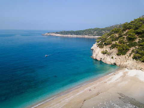 Aerial view of secluded beach in K&ouml;t&uuml; Burun Cape Fethiye Turkey