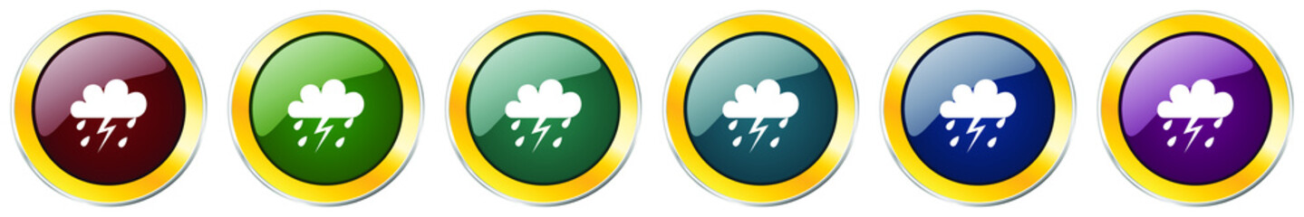 Storm glossy icon set, silver metallic golden vector illustrations in 6 options for web design and mobile applications