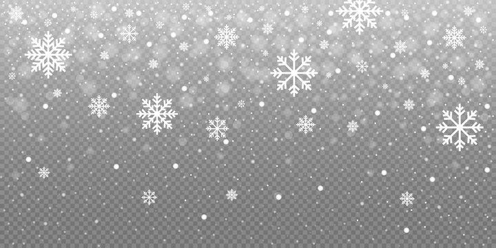 Christmas snow falling snowflakes isolated on transparent background vector illustration. EPS 10