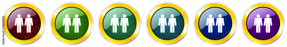 Poster Couple glossy icon set, silver metallic golden vector illustrations in 6 options for web design and mobile applications