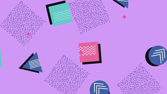 colors lines and geometric figures in lilac background animation
