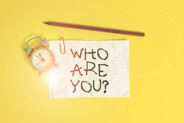 Conceptual hand writing showing Who Are You Question. Concept meaning Identify yourself description...