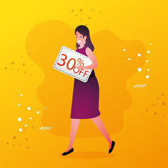beautiful woman with thirty percent off vector illustration design