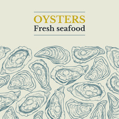 frame template for menu with different oysters. sketch style hand drawn vector illustration isolated on white background
