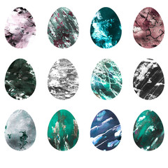 Set watercolor texture easter egg on a white background isolated object