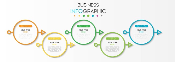 Vector infographic design template with 5 options or steps. Can be used for process diagram, workflow layout, info graph, annual report, flow chart.