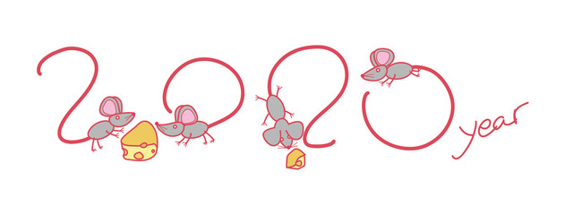 年賀　ネズミ　2020年