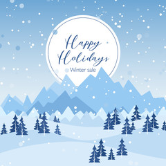 New Year and Christmas card with snowflakes of blue and gray