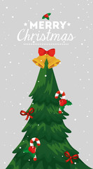 merry christmas poster with pine tree vector illustration design