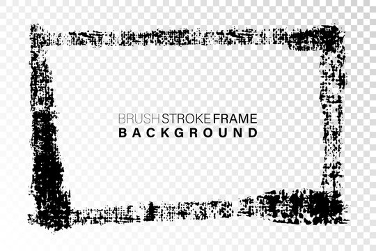 Hand drawn grunge frame rectangular shape. Black textured paint as graphic resources. Ink brush painted rectangular shape with copy space.