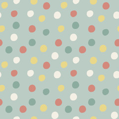 Abstract geometric seamless pattern with colorful circles on blue background. Modern abstract design for wallpaper, fashion, cover, fabric, interior decor, wrapping paper, etc. 