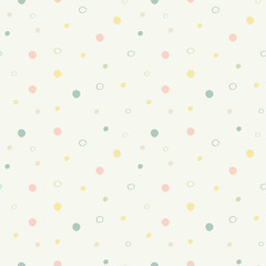 Abstract geometric seamless pattern with colorful circles on beige background. Modern abstract design for wallpaper, fashion, cover, fabric, interior decor, wrapping paper, etc. 