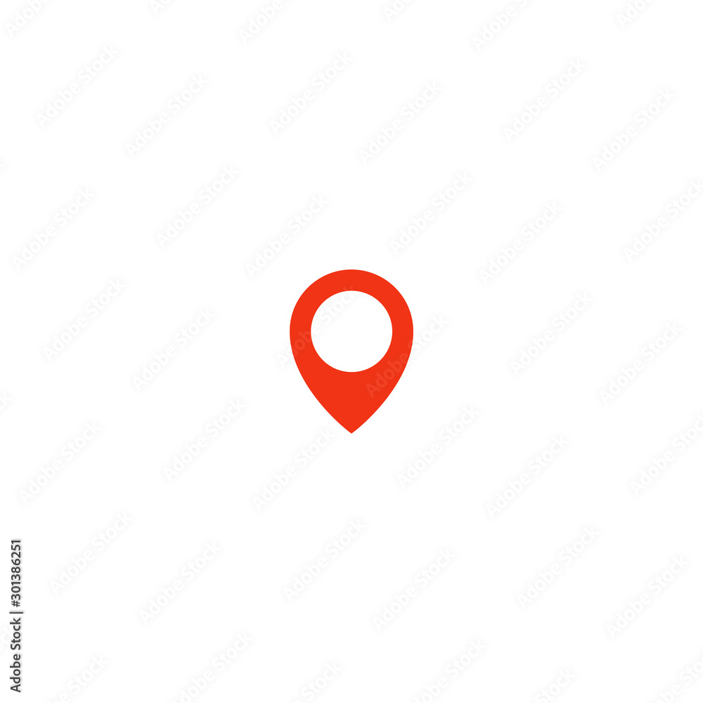 Fototapete Location pin icon. Red taxi pointer. Simple flat point template. Infographic design element for navigation app, place on map mark. Isolated vector illustration on white background.