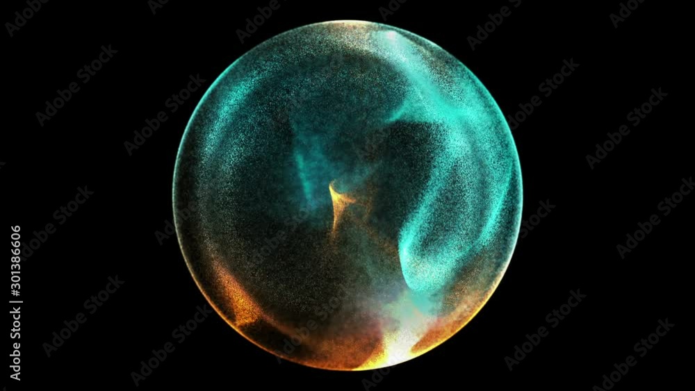 Poster blue and green particle energy sphere. abstract technology, science, engineering and artificial inte