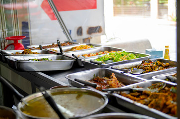 The Thai food shop with a taste and spicy spices, Cooking to fish and pork , vegetable have a delicious and inexpensive flavor