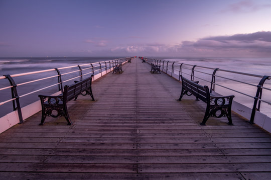 Benches on Saltburn Pier, Yorkshire Coast, UK