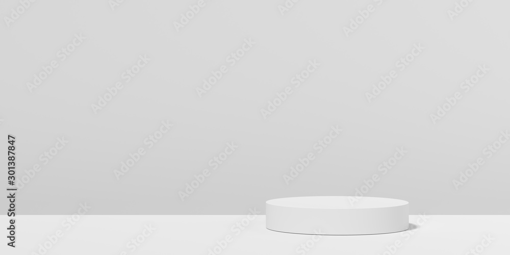 Poster abstract white geometry shape background. podium minimalist mock up scene. 3d rendering.