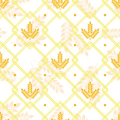 Vector seamless geometric pattern with ears of wheat; whole grain, organic, for bakery package, bread products, wrapping paper, web design.
