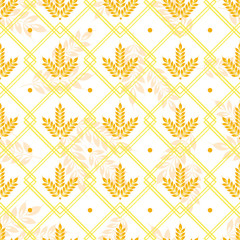 Vector seamless geometric pattern with ears of wheat; whole grain, organic, for bakery package, bread products, wrapping paper, web design.