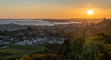 Landscape of the bay of Puerto Montt at sunset. South of Chile