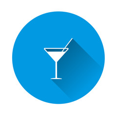 Vector icon cocktail on blue background.  Party symbol. Layers grouped for easy editing illustration. For your design. Flat image with long shadow.