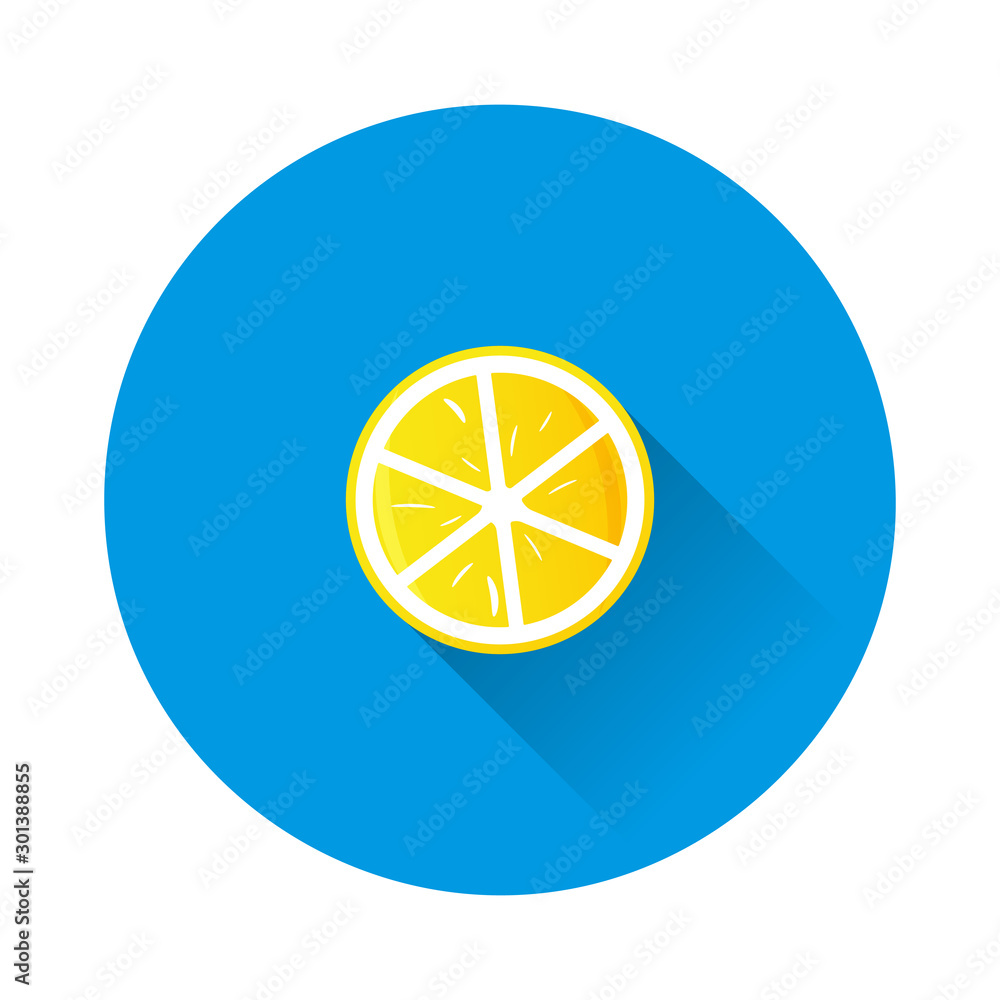 Poster vector slice citrus. vector icon of lemon, orange, lime on blue background. flat image with long sha