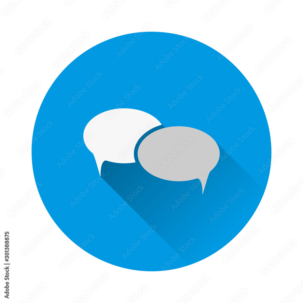 Poster bubble talk vector icon on blue background. flat image with long shadow.