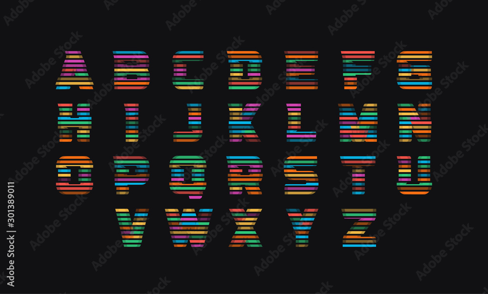 Fototapete colored parquet vector letters set. retro colorfull glasses alphabet style. funny vector font of col