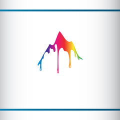 Colorful mountain silhouette with flowing drops. Color hills. Creative Logo design templete. 3D effect.