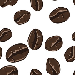 Coffee beans seamless pattern in abstract style. Vector hand drawing illustration. Roasted beans closeup. Coffee seamless pattern, great design for any purposes.