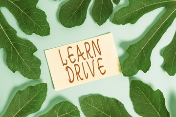 Writing note showing Learn Drive. Business concept for to gain the knowledge or skill in driving a...