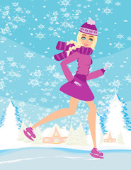Fototapeta na wymiar winter ice skating Girl, illustration