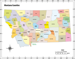 montana state outline administrative and political map in color