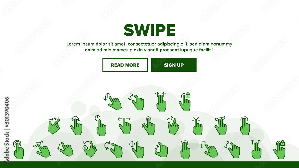 Poster swipe gesture touches vector linear icons set. touchscreen swipe gesturing outline cliparts. drag fi