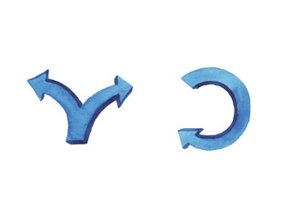 Blue watercolor hand painted brush stroke arrows collection isolated on white background