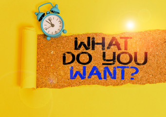 Handwriting text writing What Do You Want Question. Conceptual photo say or write in order to ask...