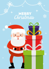 merry christmas poster with santa claus and gift boxes vector illustration design