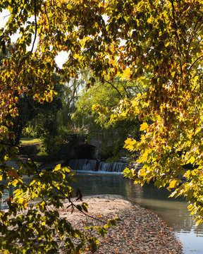 View of the waterfall of the garden in Villa Belvedere in Mirano Italy