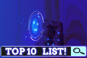 Writing note showing Top 10 List. Business concept for the ten most important or successful items in a particular list