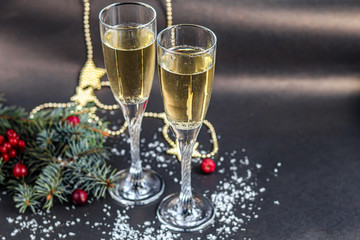two glasses of champagne and decoration