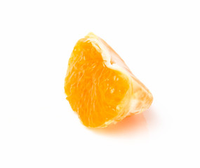 Orange mandarin one slice on a white background