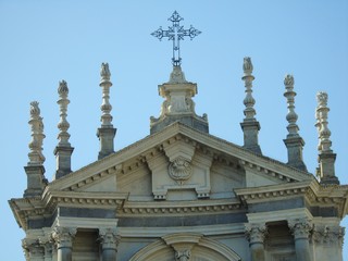 Torino, Italy - 10/24/2019: An amazing caption of Turin city in a beautifull sunny day. Detailed photography of the old buildings in the center of the city from the kingdom period in Italy.