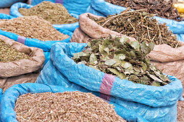 Herbs and spices at the market in Zagora, Morocco.