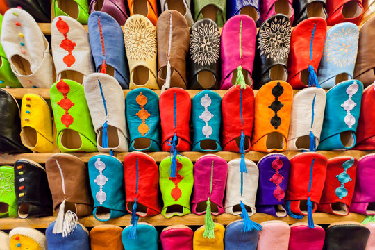 Colorful moroccan babouches shoes.