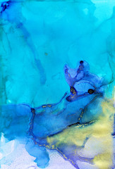 Alcohol ink.  Background. White Marble Texture. Sophisticated Illustration. Gold Watercolor Paint. Colorful Faded Flow. Abstract Ethereal Fluid. Golden Liquid Texture.