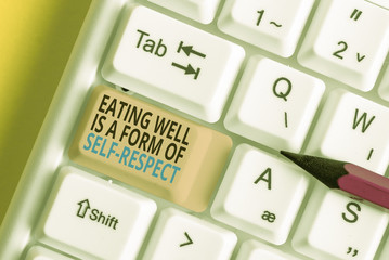 Text sign showing Eating Well Is A Form Of Self Respect. Business photo text a quote of promoting...