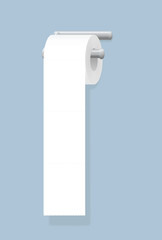 White toilet paper roll hanging on chrome holder. Isolated vector illustration on blue background.