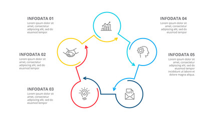 Thin line flat element for infographic. Template for diagram, graph, presentation and chart. Business concept with 5 options, parts, steps or processes.