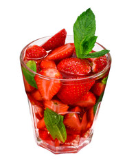 Summer fresh strawberry mojito or lemonade with mint isolated on a white background.